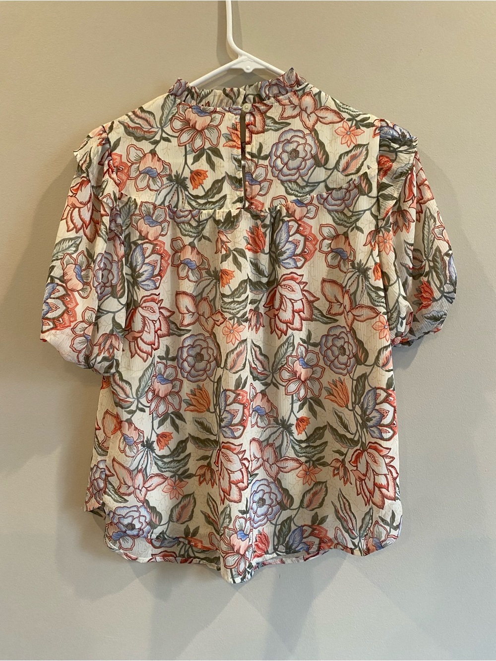 LOFT Cream Floral Puff-Sleeve Blouse - Picture 3 of 7